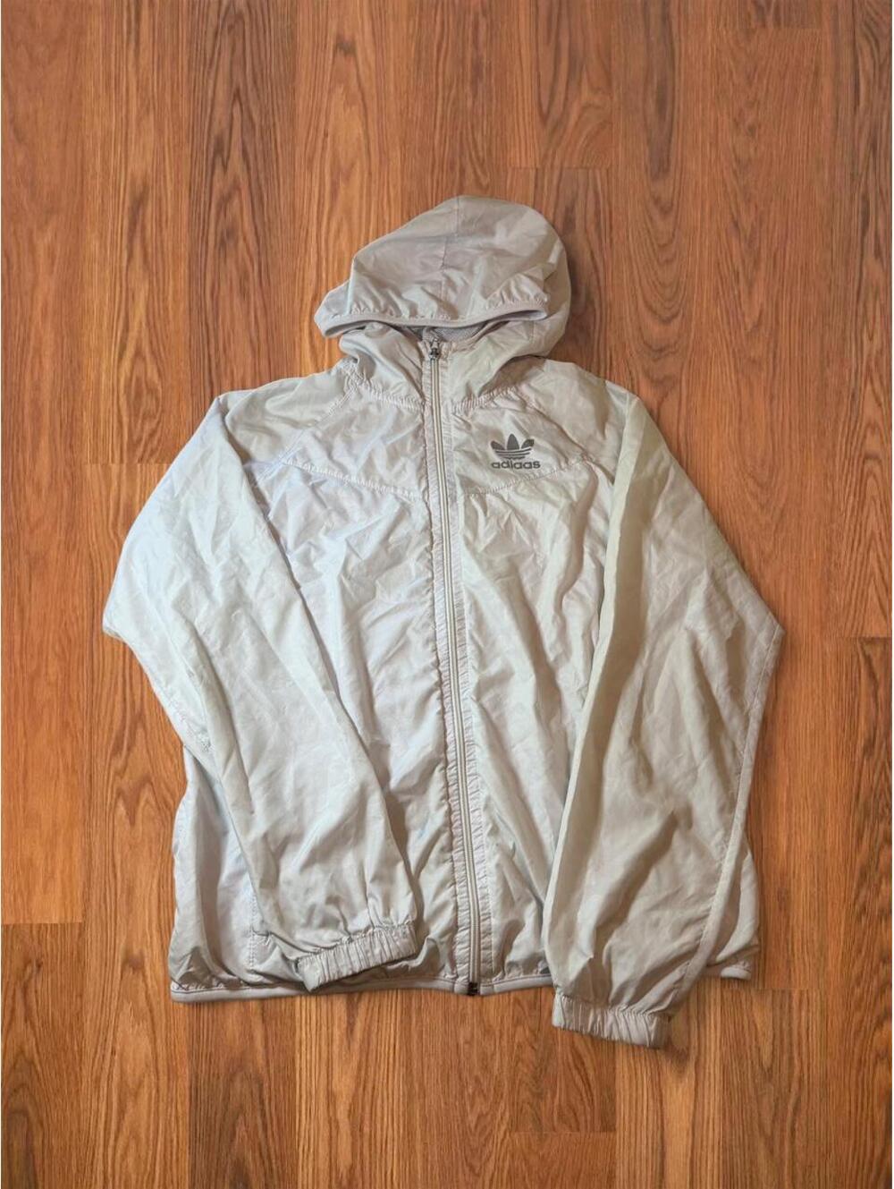 Adidas Womens Windbreaker Jacket Size S Small White Grey Full Zip Hooded